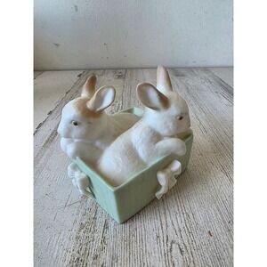 Vintage Golden memories Bunny basket bow AS IS figurine statue Easter rabbit